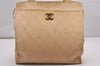 Authentic CHANEL Lamb Skin Turnlock Matelasse Shoulder Tote Bag Beige CC 1436J