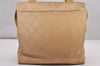 Authentic CHANEL Lamb Skin Turnlock Matelasse Shoulder Tote Bag Beige CC 1436J