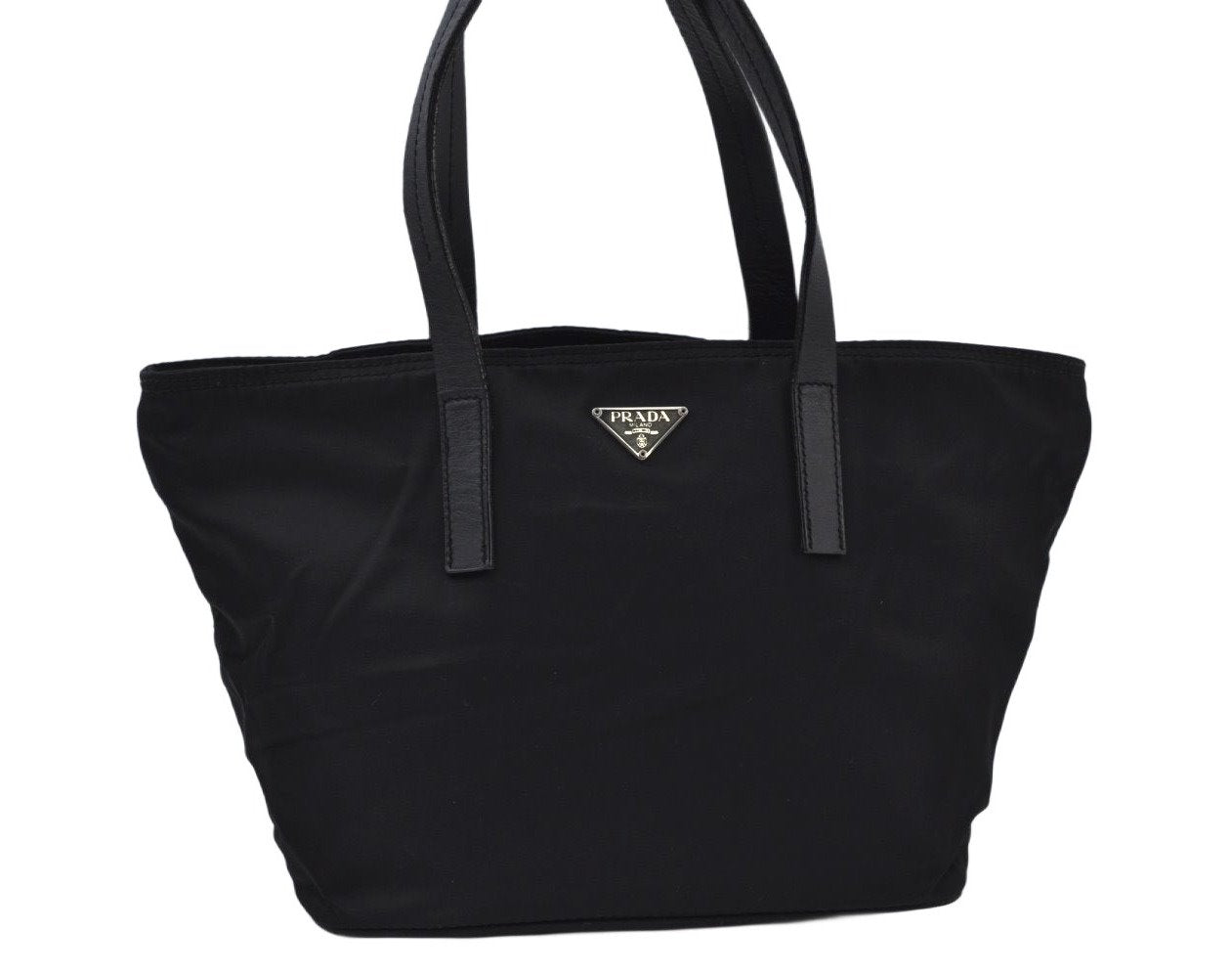 Authentic PRADA Vintage Nylon Leather Tote Hand Bag Purse Black 1437J