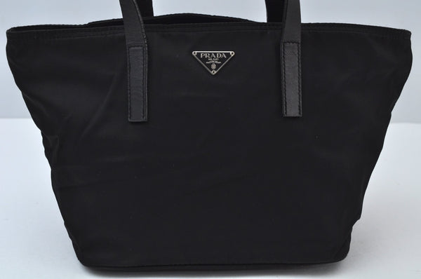 Authentic PRADA Vintage Nylon Leather Tote Hand Bag Purse Black 1437J