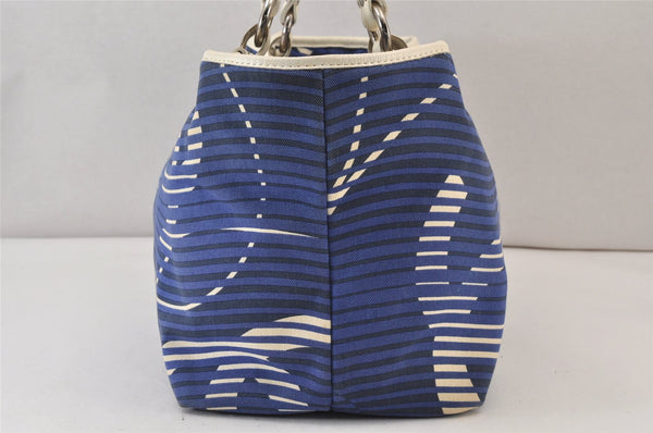 Authentic CHANEL Cruise Line CC Logo Shoulder Tote Bag Canvas Leather Blue 1442K