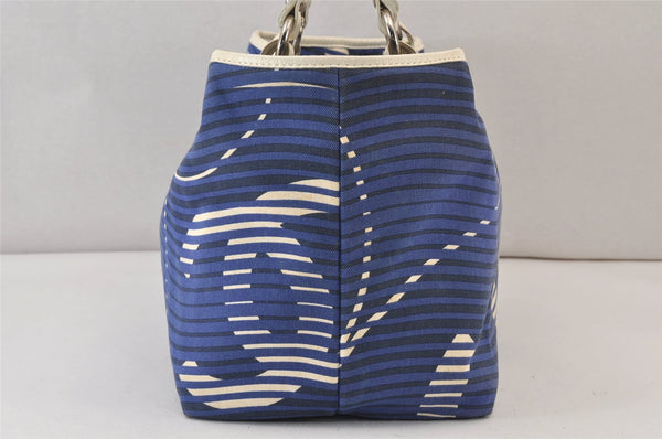 Authentic CHANEL Cruise Line CC Logo Shoulder Tote Bag Canvas Leather Blue 1442K