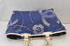 Authentic CHANEL Cruise Line CC Logo Shoulder Tote Bag Canvas Leather Blue 1442K