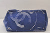 Authentic CHANEL Cruise Line CC Logo Shoulder Tote Bag Canvas Leather Blue 1442K