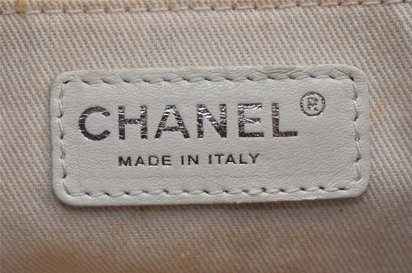 Authentic CHANEL Cruise Line CC Logo Shoulder Tote Bag Canvas Leather Blue 1442K