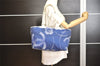 Authentic CHANEL Cruise Line CC Logo Shoulder Tote Bag Canvas Leather Blue 1442K