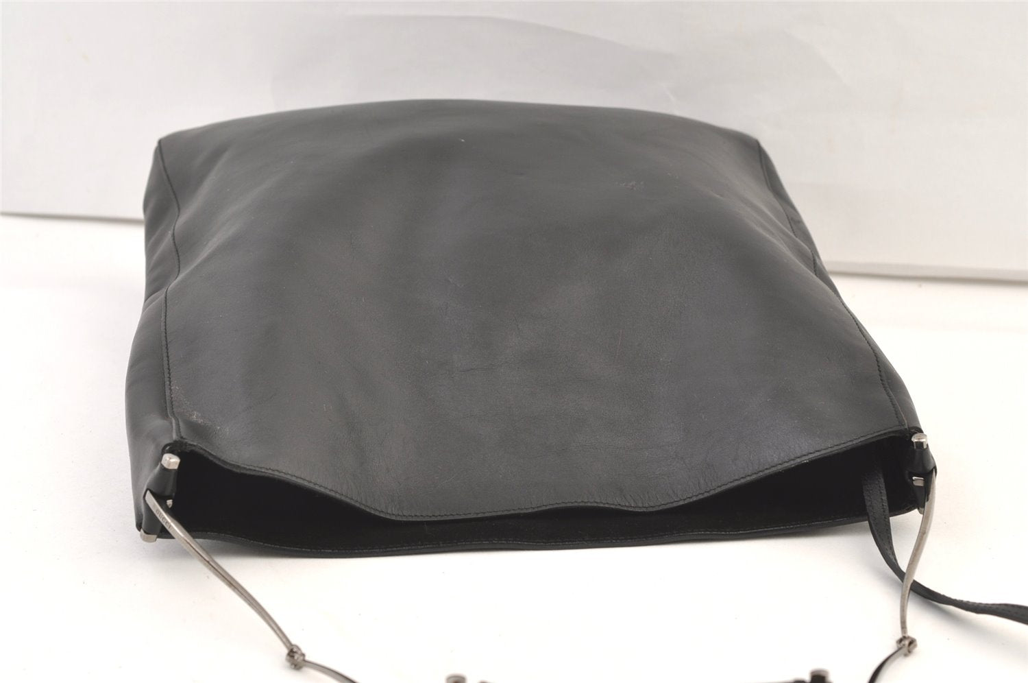 Authentic GUCCI Vintage Leather Shoulder Tote Bag 0013185 Black 1443K
