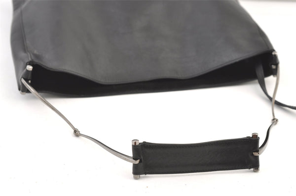 Authentic GUCCI Vintage Leather Shoulder Tote Bag 0013185 Black 1443K