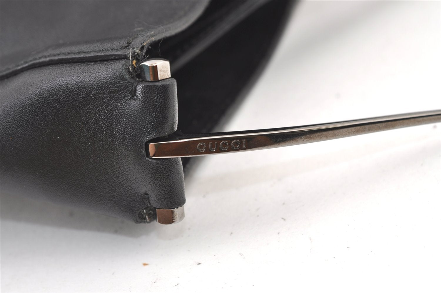 Authentic GUCCI Vintage Leather Shoulder Tote Bag 0013185 Black 1443K