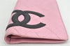 Authentic CHANEL Calf Skin Cambon Line CC Logo Bifold Long Wallet Pink 1444K