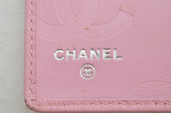 Authentic CHANEL Calf Skin Cambon Line CC Logo Bifold Long Wallet Pink 1444K