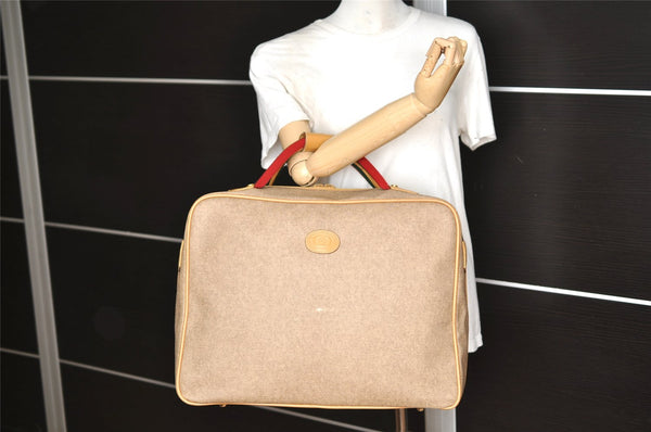 Authentic GUCCI Vintage Web Sherry Line Boston Hand Bag PVC Leather Beige 1445K