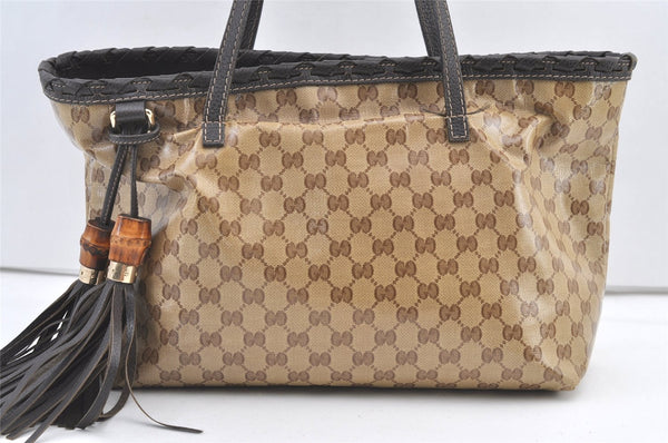 Authentic GUCCI GG Crystal Bamboo Tote Bag GG PVC Leather 354665 Brown 1447K