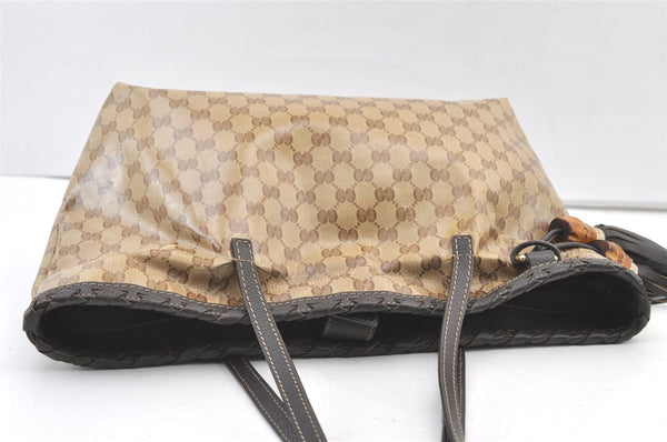 Authentic GUCCI GG Crystal Bamboo Tote Bag GG PVC Leather 354665 Brown 1447K