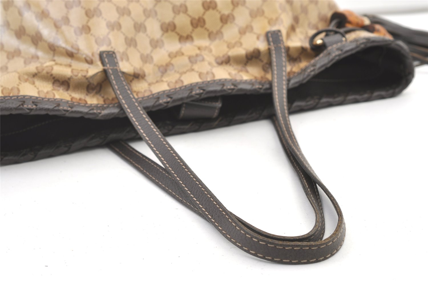 Authentic GUCCI GG Crystal Bamboo Tote Bag GG PVC Leather 354665 Brown 1447K