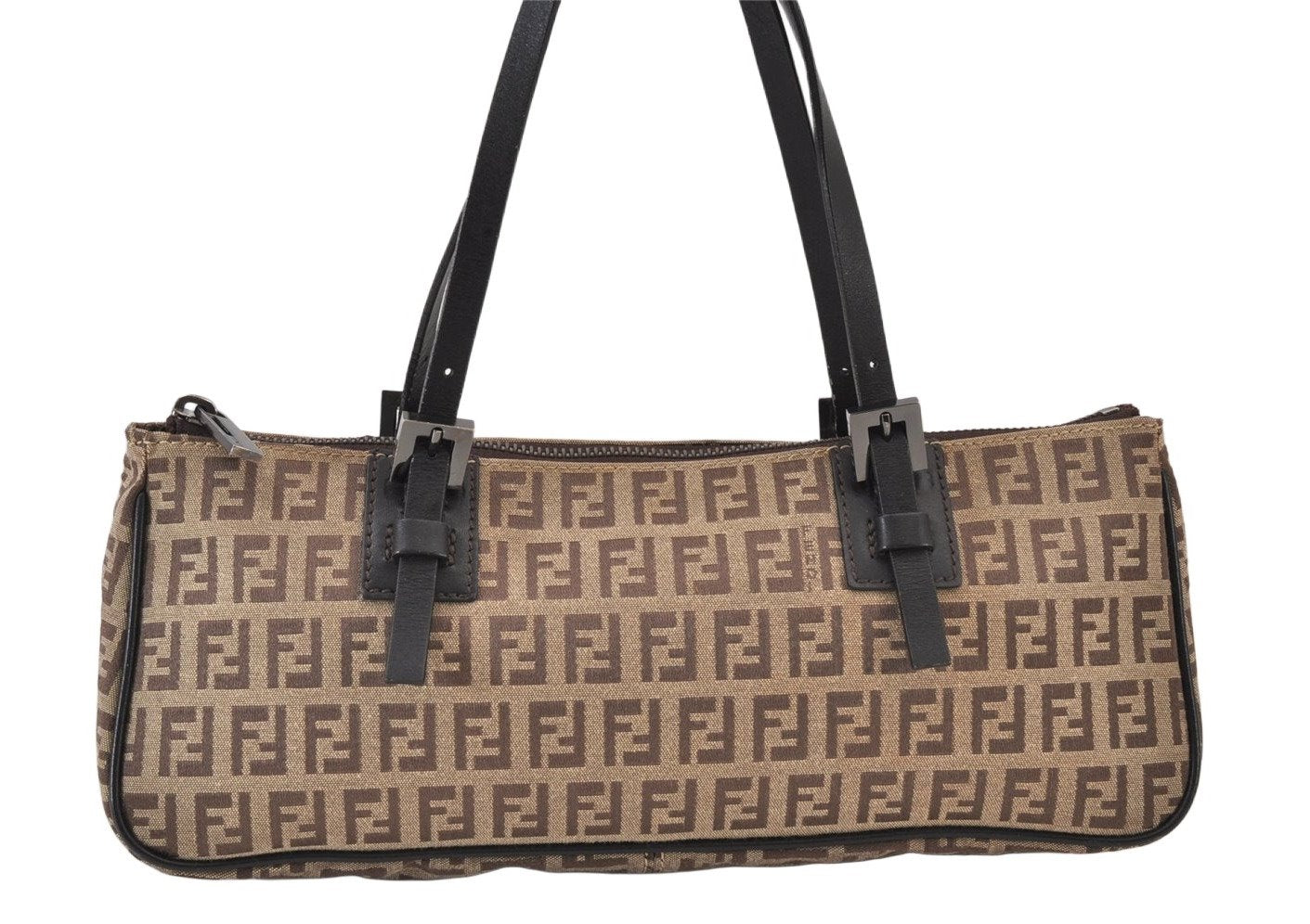 Authentic FENDI Zucchino Shoulder Hand Bag Purse Canvas Leather Brown 1449K