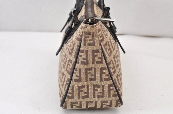 Authentic FENDI Zucchino Shoulder Hand Bag Purse Canvas Leather Brown 1449K