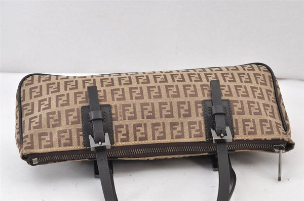 Authentic FENDI Zucchino Shoulder Hand Bag Purse Canvas Leather Brown 1449K