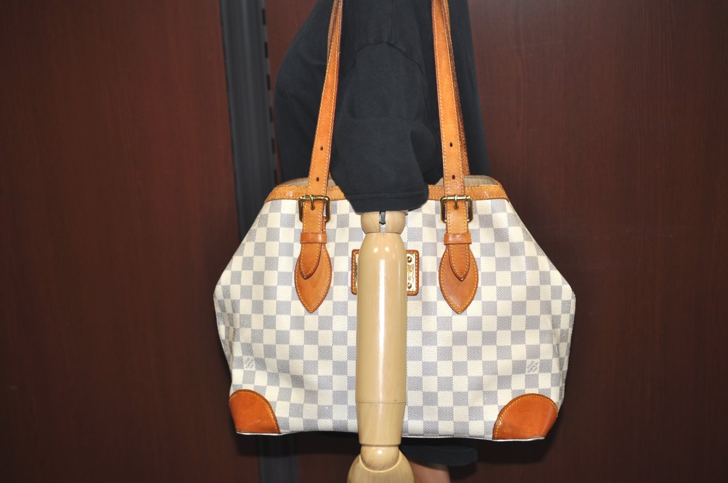 Authentic Louis Vuitton Damier Azur Hampstead MM N51206 Shoulder Tote Bag 1450H