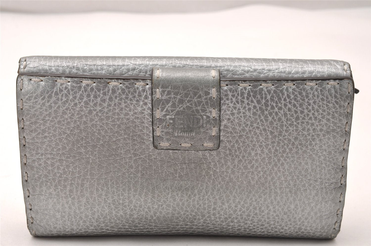 Authentic FENDI Selleria Vintage Long Wallet Purse Leather Silver 1450J