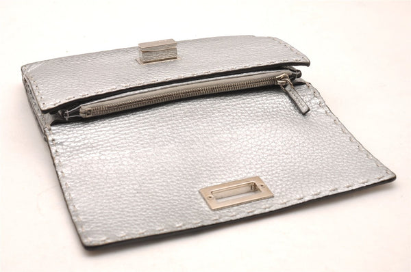 Authentic FENDI Selleria Vintage Long Wallet Purse Leather Silver 1450J