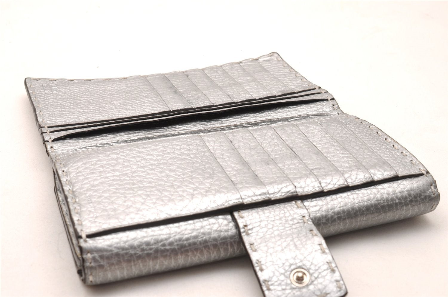 Authentic FENDI Selleria Vintage Long Wallet Purse Leather Silver 1450J