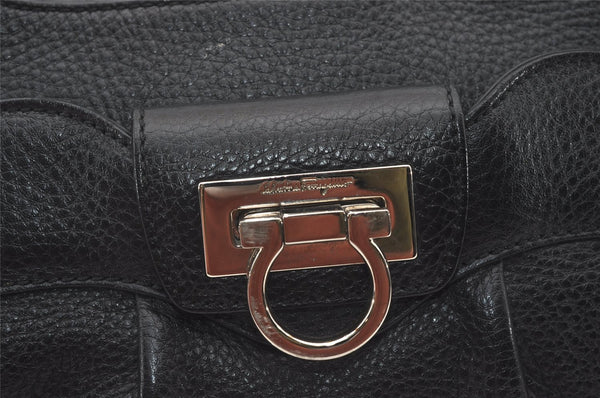 Authentic Salvatore Ferragamo Gancini Leather Shoulder Hand Bag Black 1451J