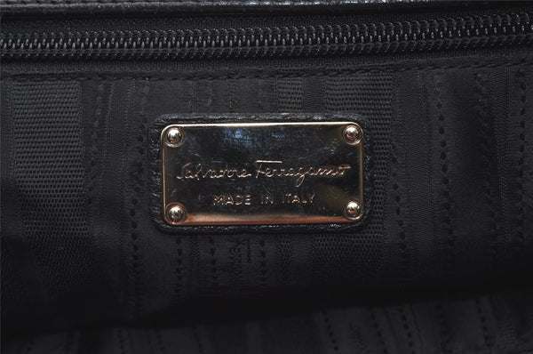 Authentic Salvatore Ferragamo Gancini Leather Shoulder Hand Bag Black 1451J