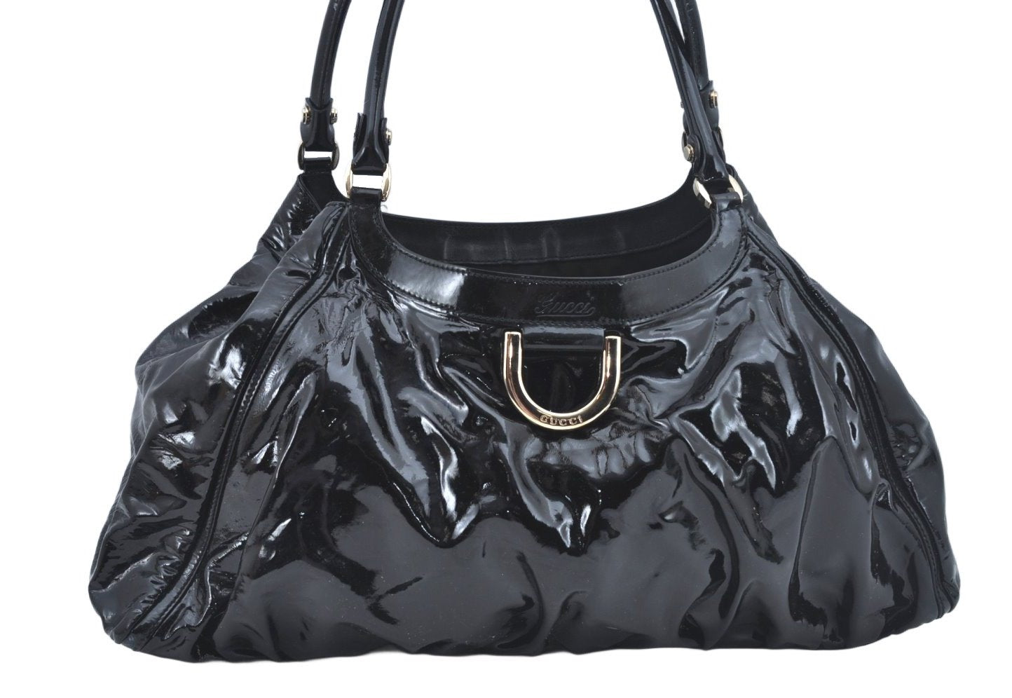 Authentic GUCCI Vintage Abbey Shoulder Tote Bag Enamel 189835 Black 1453J
