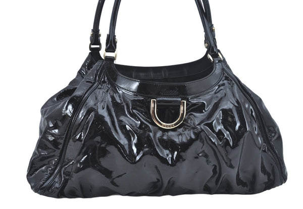 Authentic GUCCI Vintage Abbey Shoulder Tote Bag Enamel 189835 Black 1453J
