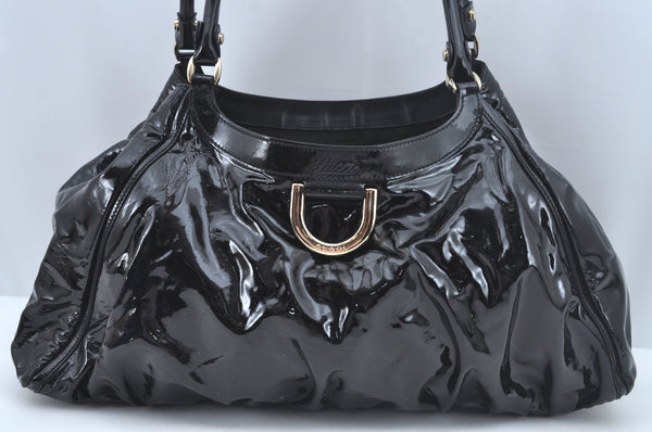 Authentic GUCCI Vintage Abbey Shoulder Tote Bag Enamel 189835 Black 1453J