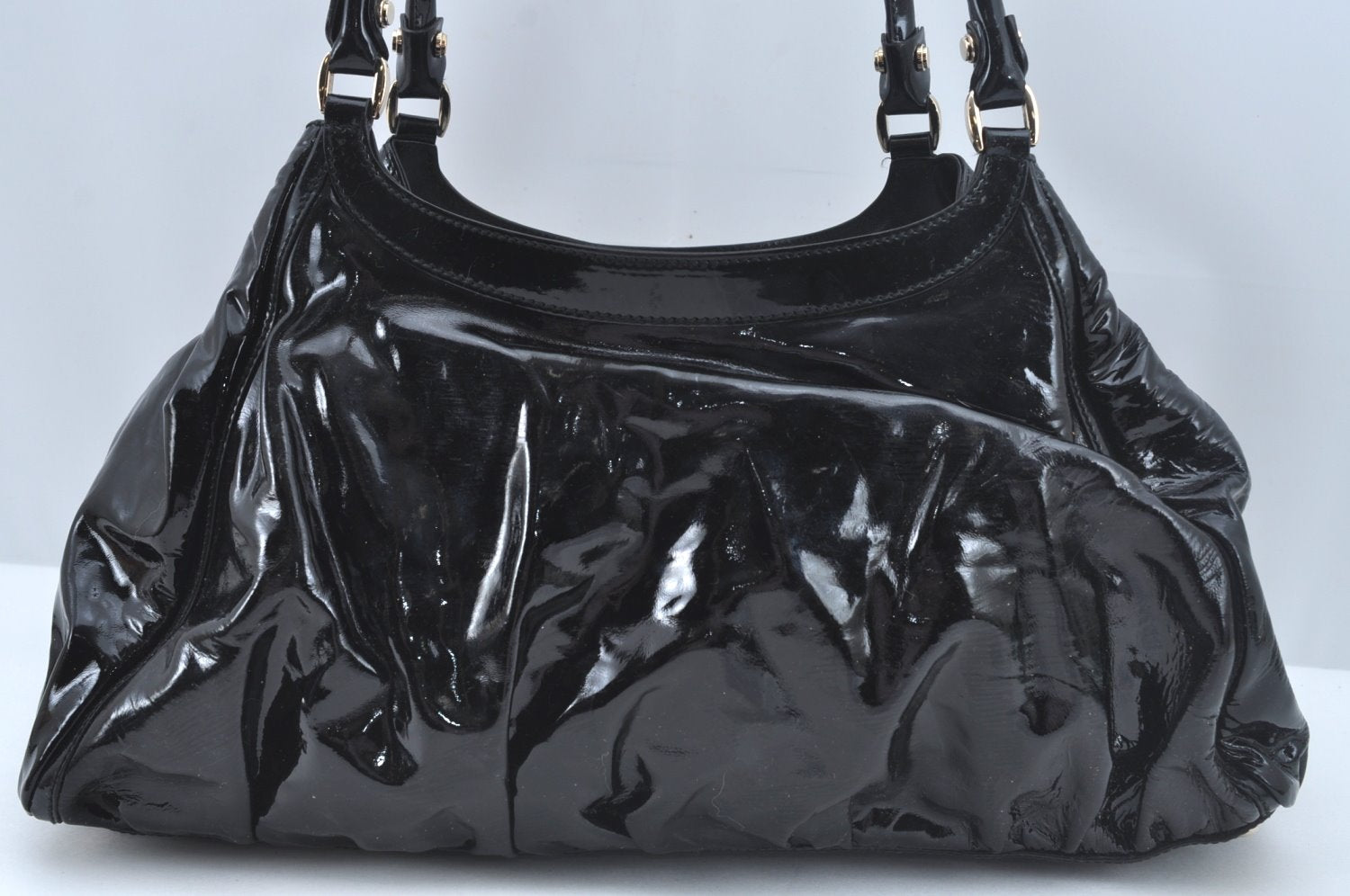 Authentic GUCCI Vintage Abbey Shoulder Tote Bag Enamel 189835 Black 1453J