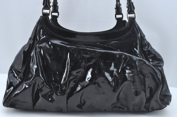 Authentic GUCCI Vintage Abbey Shoulder Tote Bag Enamel 189835 Black 1453J