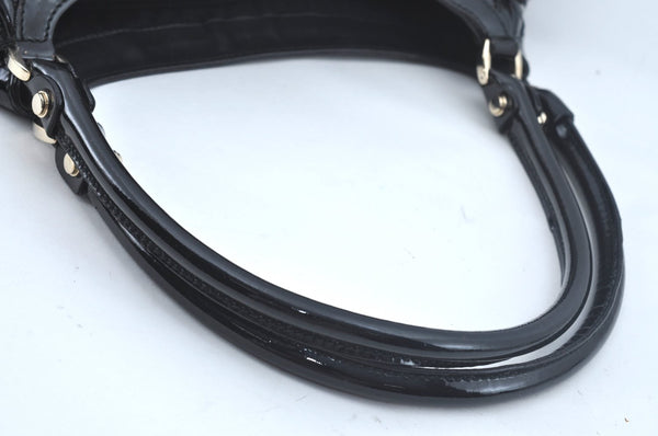 Authentic GUCCI Vintage Abbey Shoulder Tote Bag Enamel 189835 Black 1453J