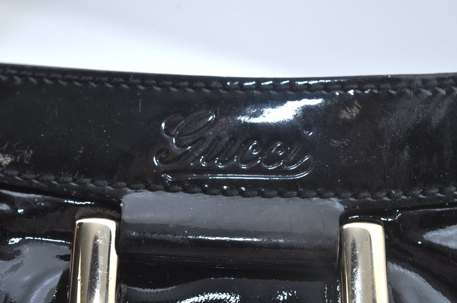 Authentic GUCCI Vintage Abbey Shoulder Tote Bag Enamel 189835 Black 1453J