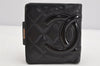 Authentic CHANEL Calf Skin Cambon Line CC Logo Bifold Wallet Purse Black 1453K