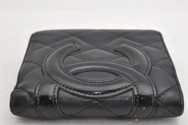 Authentic CHANEL Calf Skin Cambon Line CC Logo Bifold Wallet Purse Black 1453K