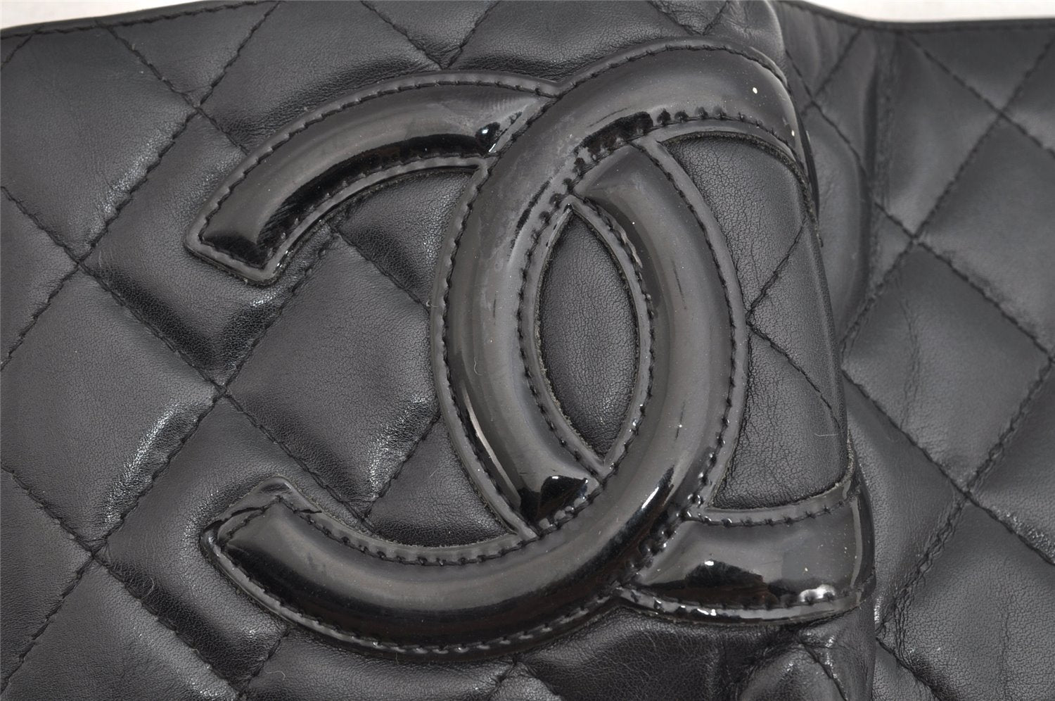 Authentic CHANEL Calf Skin Cambon Line CC Logo Bifold Wallet Purse Black 1453K