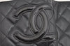 Authentic CHANEL Calf Skin Cambon Line CC Logo Bifold Wallet Purse Black 1453K