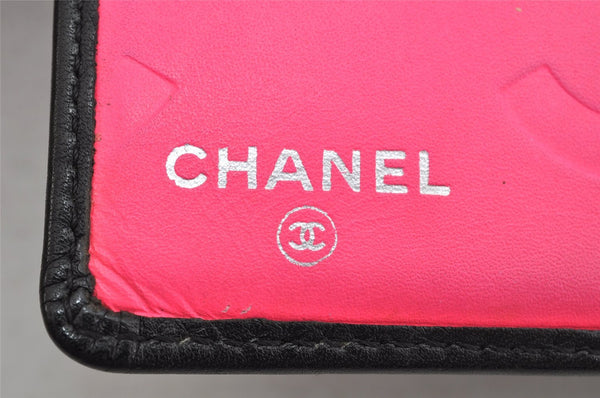 Authentic CHANEL Calf Skin Cambon Line CC Logo Bifold Wallet Purse Black 1453K