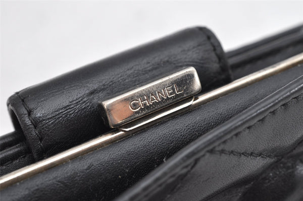 Authentic CHANEL Calf Skin Cambon Line CC Logo Bifold Wallet Purse Black 1453K