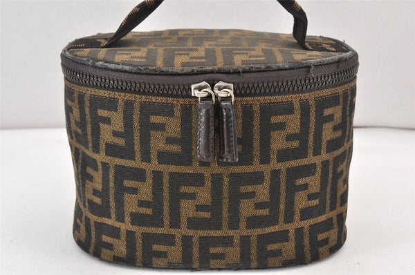 Authentic FENDI Zucca Vanity Hand Bag Pouch Purse Canvas Leather Brown 1455K