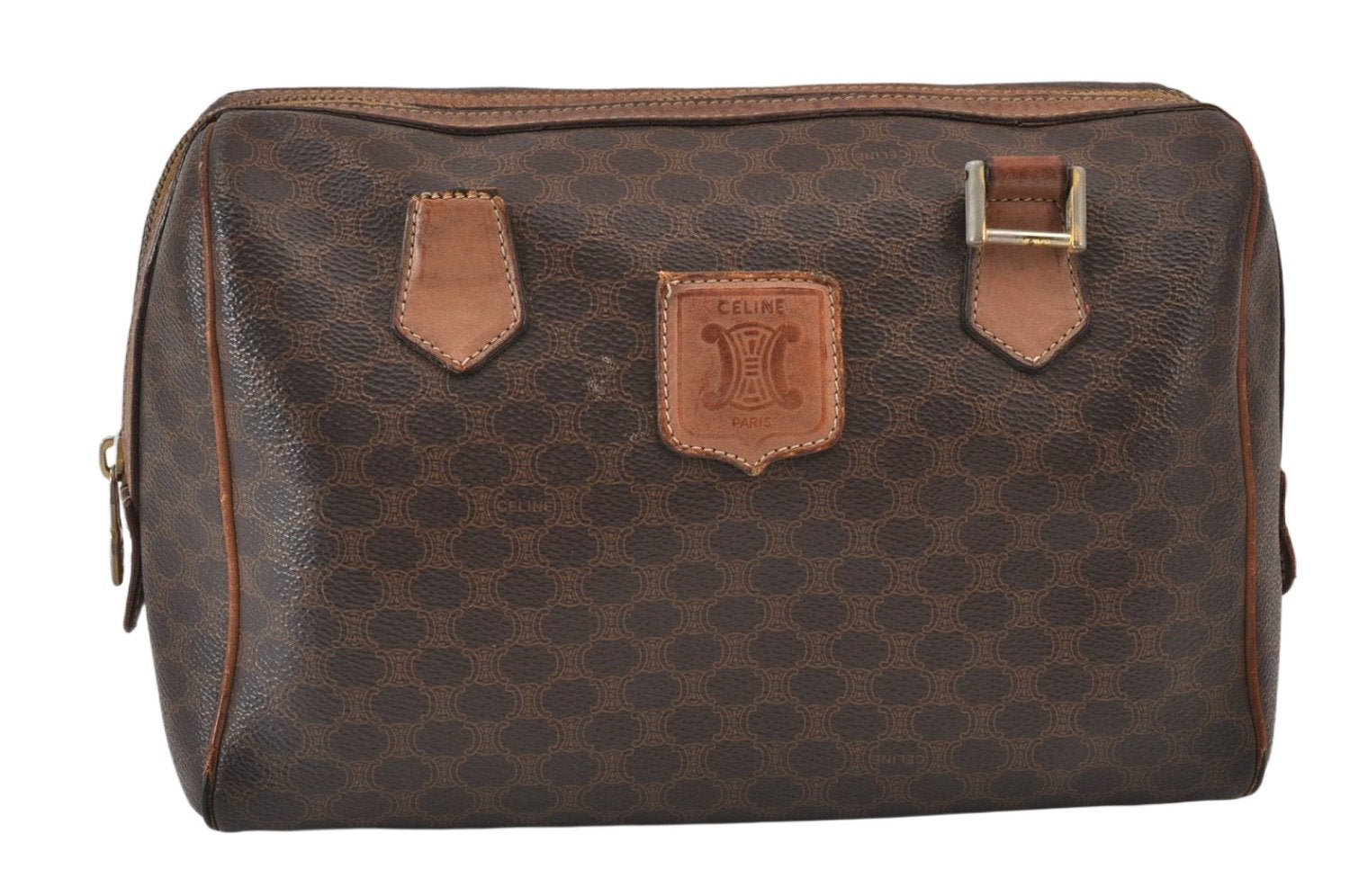 Authentic CELINE Macadam Blason Pattern Clutch Bag PVC Leather Brown Junk 1456K