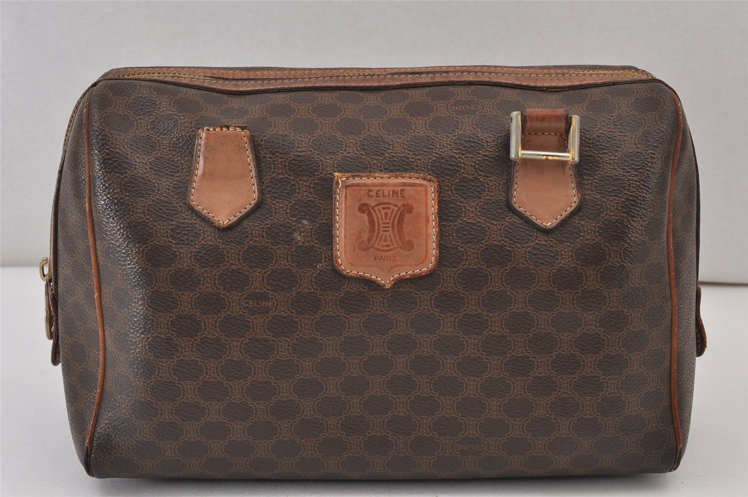 Authentic CELINE Macadam Blason Pattern Clutch Bag PVC Leather Brown Junk 1456K
