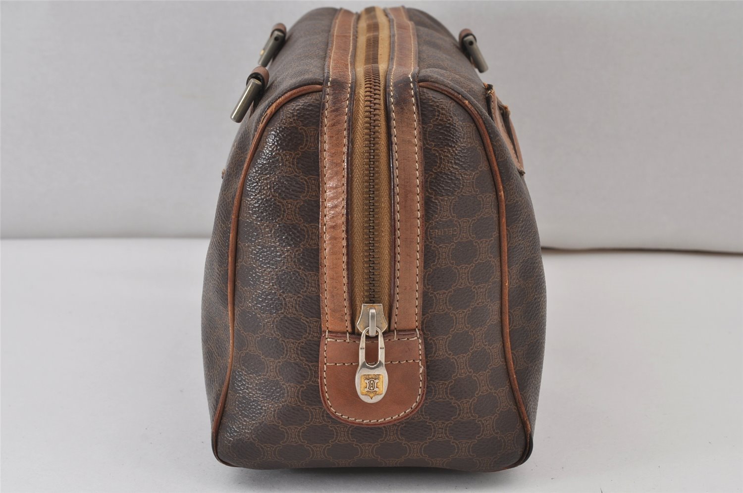 Authentic CELINE Macadam Blason Pattern Clutch Bag PVC Leather Brown Junk 1456K