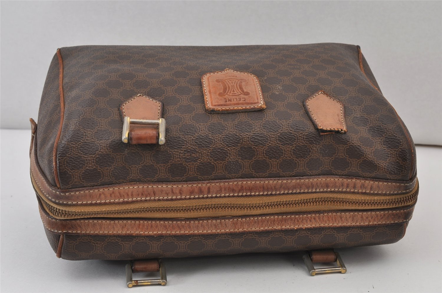 Authentic CELINE Macadam Blason Pattern Clutch Bag PVC Leather Brown Junk 1456K