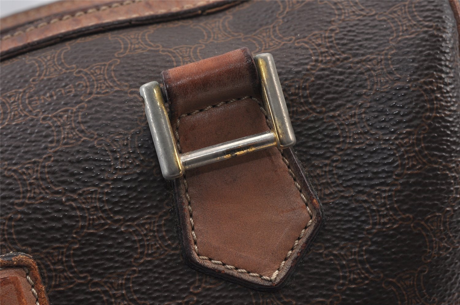 Authentic CELINE Macadam Blason Pattern Clutch Bag PVC Leather Brown Junk 1456K