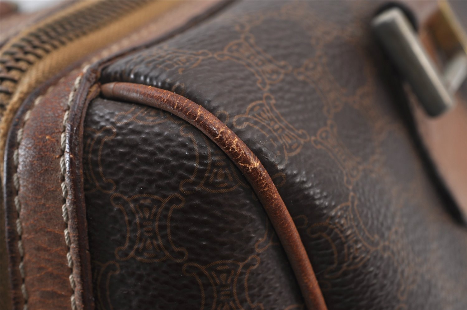 Authentic CELINE Macadam Blason Pattern Clutch Bag PVC Leather Brown Junk 1456K
