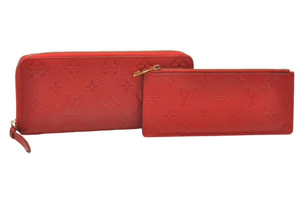 Authentic Louis Vuitton Empreinte Portefeuille Clemence Wallet M60169 Red 1457J