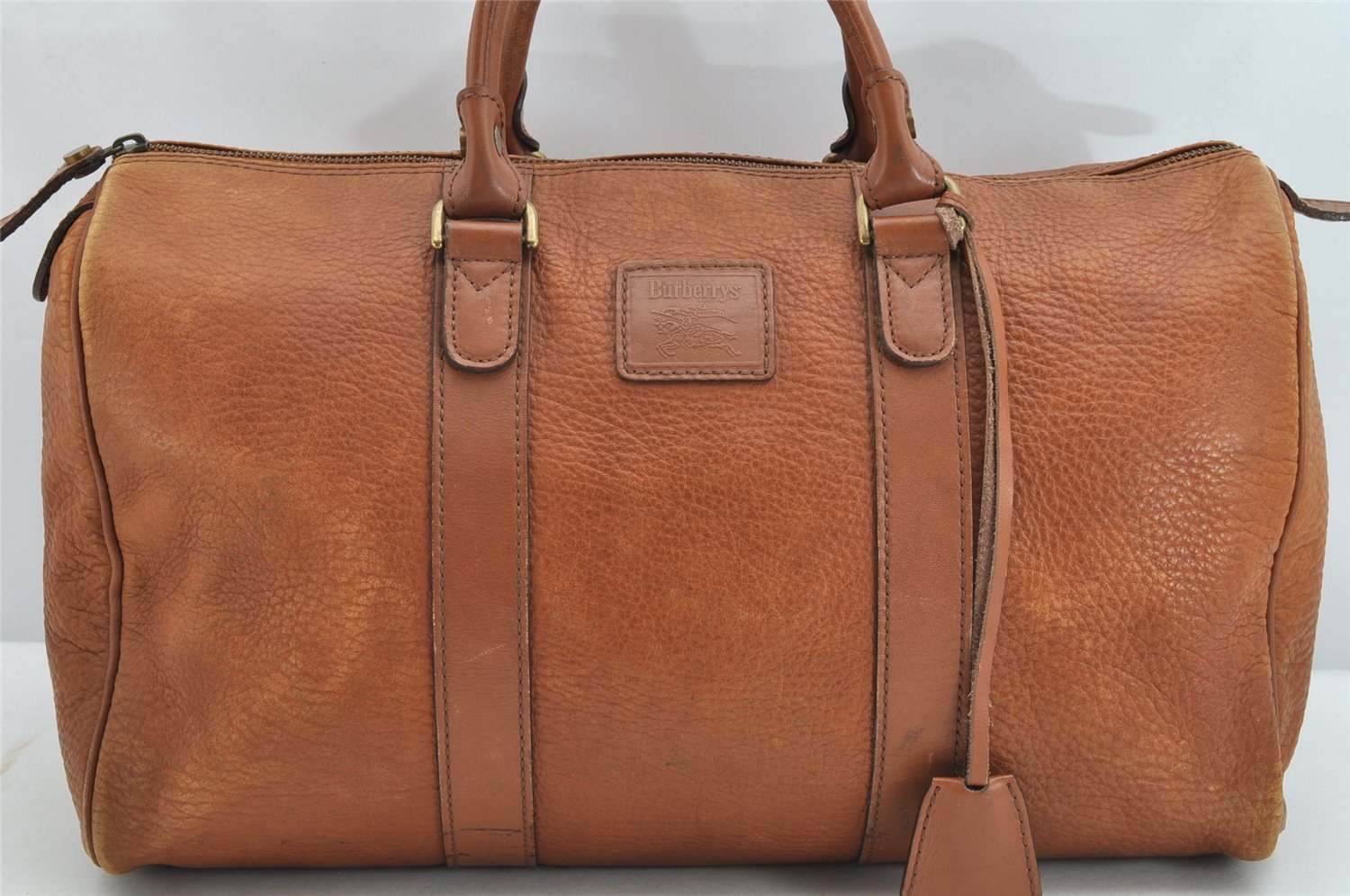 Authentic Burberrys Vintage Leather Hand Boston Bag Purse Brown 1457K